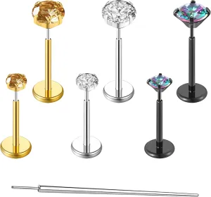 20G 18G Threadless Push in Nose Rings Studs Surgical Stainless Steel Hypoallergenic Cubic Zirconia Flat Back Nose Stud Piercing Jewelry for Women Men