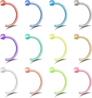 20G Nose Ear Rings Hoop Acrylic Colored Seamless Nose Ring & Cartilage Hoop Nose Studs Screws Nostril Nose Piercing Jewelry Cartilage Piercing Jewelry with Comfort Round Ends 8 Color Set for Women Men