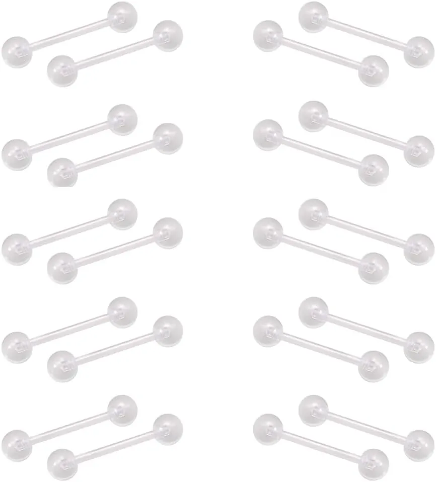 20Pcs 14G 12MM Transparent Acrylic Barbell Tongue Nipple Rings Flexible Straight Bar Body Piercing Jewelry Retainers for Women Men Work Sports