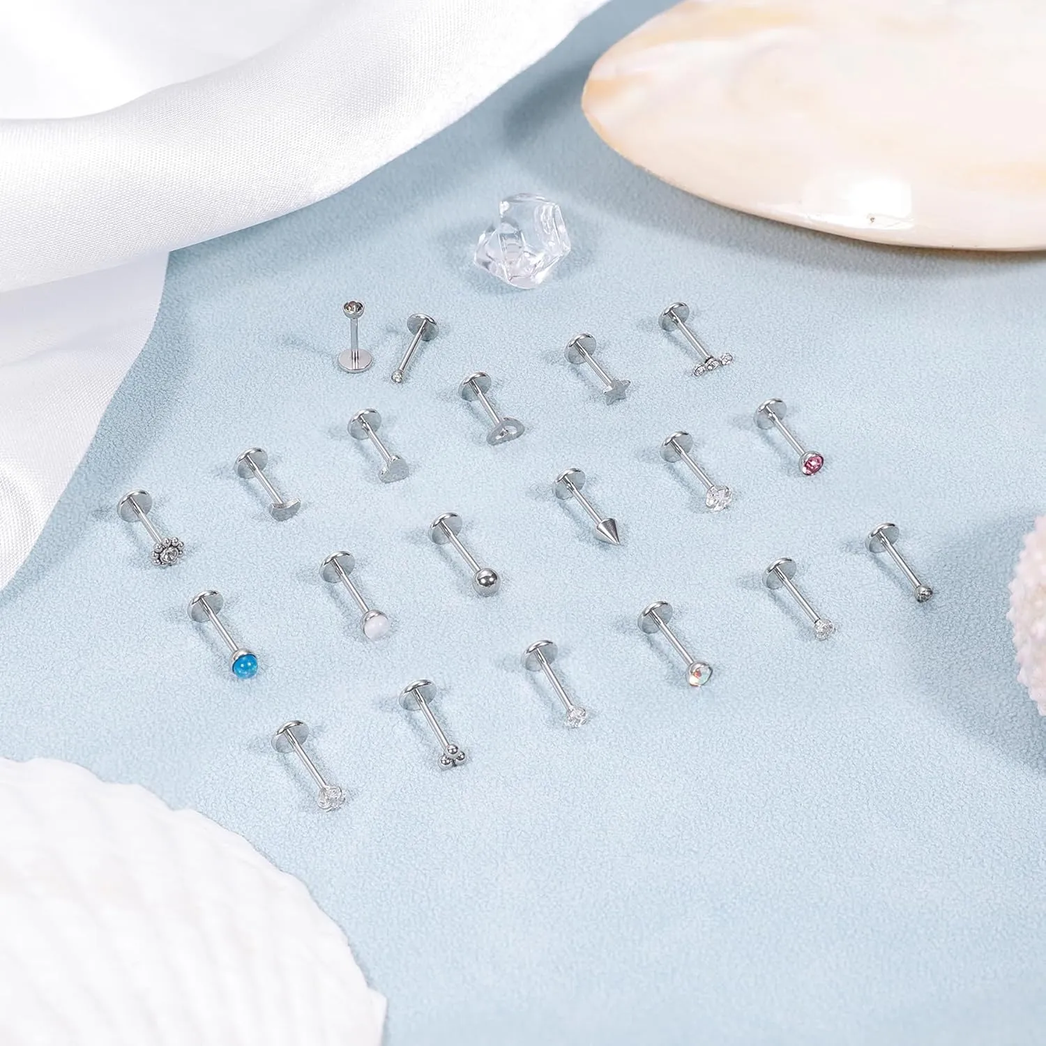 20Pcs 20G 18G Surgical Steel Threadless Nose Ring Studs for Women Men Push in Nose Studs Flat Back Cartilage Tragus Earrings Helix Labret Piercing Jewelry