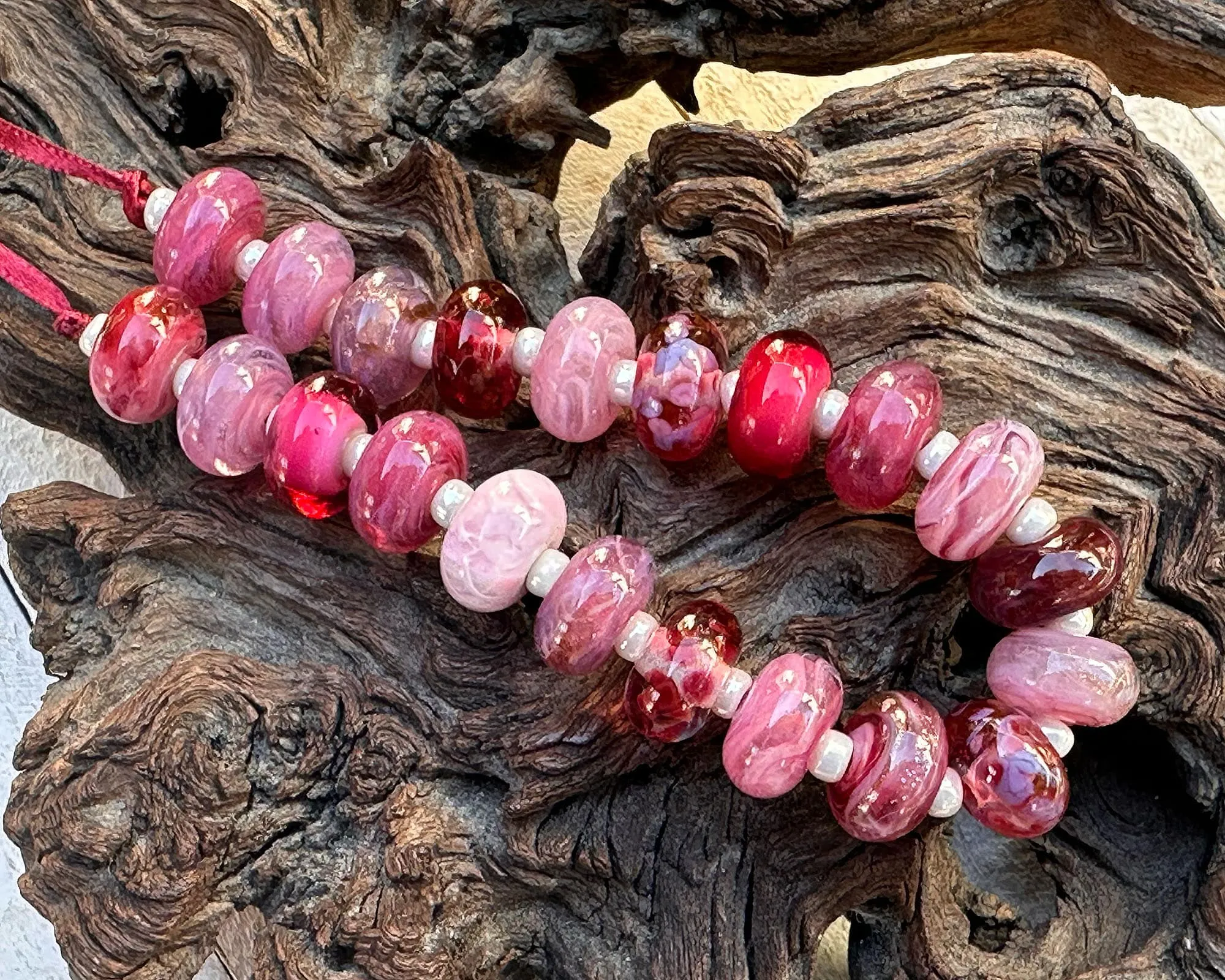 21 Pink Blossom Orphan Lampwork Beads Set SRA