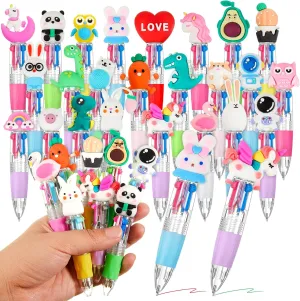 24 Pcs Fun Pens Bulk 4 in 1 Cute Kawaii Mini Ballpoint Ink Pens Multicolor in One Fun Gifts for Birthday End of Year Prizes (Assorted Style)