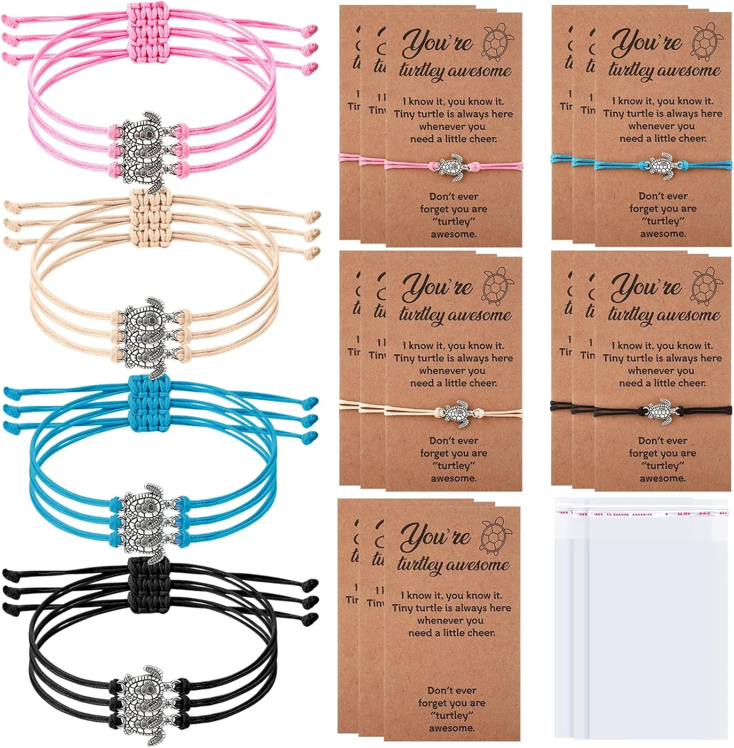 24 Sets Sea Turtle Bracelets for Women with Wish Cards Appreciation Gifts Adjustable String Turtle Charms Bracelets Inspirational Jewelry Gifts for Women Man Friendship Employee