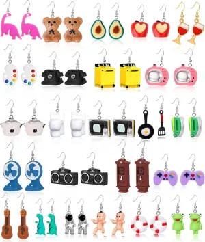 28 Pairs Weird Cute Earrings Funny Kawaii Indie Funky Earrings Including Gummy Bear Water Bottle Food Mushroom Boba Tea Earrings Goldfish Flowers Dangle Earrings for Women