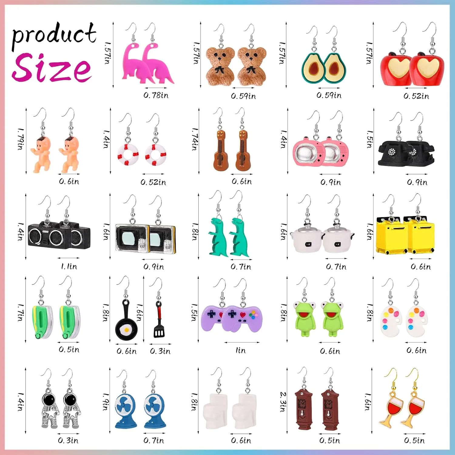 28 Pairs Weird Cute Earrings Funny Kawaii Indie Funky Earrings Including Gummy Bear Water Bottle Food Mushroom Boba Tea Earrings Goldfish Flowers Dangle Earrings for Women