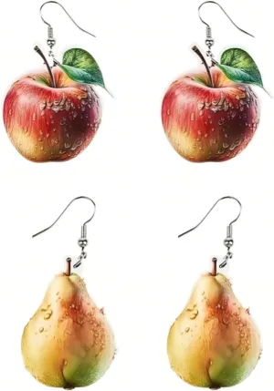 2PC Artificial Vegetable Fruit Pendant Earrings Set Cute Cucumber Broccoli Orange Lemon Apple Pear Strawberry Raspberry Kiwi Coconut Grape Eggplant Pumpkin Pepper Earrings
