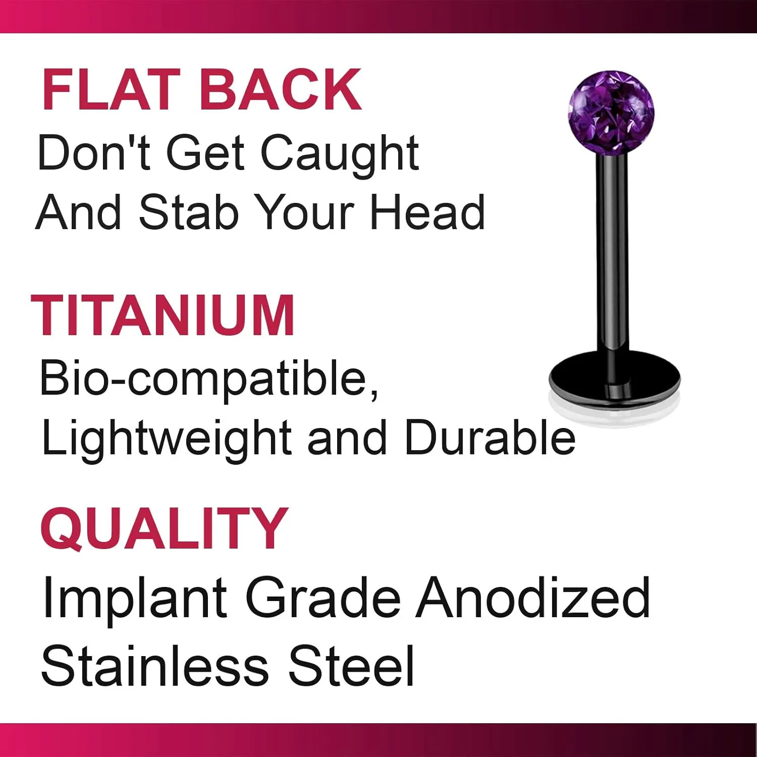 2pcs 16g labret studs Black titanium G23 Rings Cartilage Spider Bites Lip Monroe Tragus Stud Conch Studs Helix B2ICB