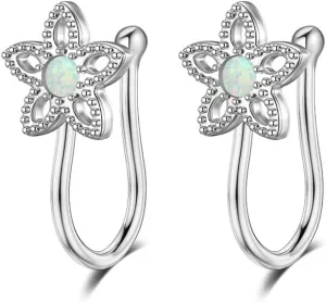 2Pcs Opal Flower Fake Nose Rings for Women Stainless Steel Floral Clip On Non Piercing Nose Ring Nose Cuff Fake Nose Piercing Jewelry