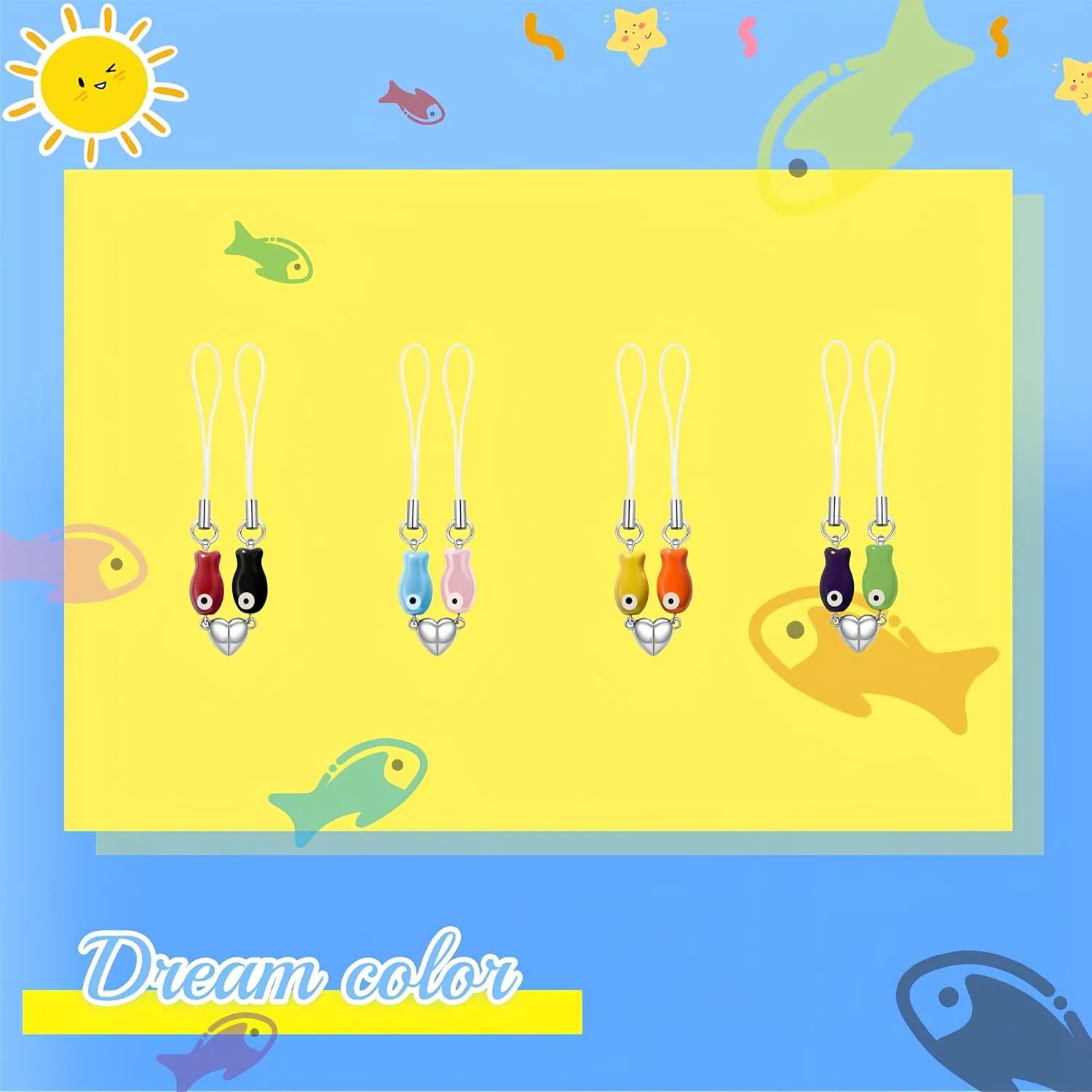 2PCS Perfect Valentine's Gift: 2PCS Matching Ceramic Fish Keychains for Couples  Cute Phone Charms & Thoughtful Present for Him