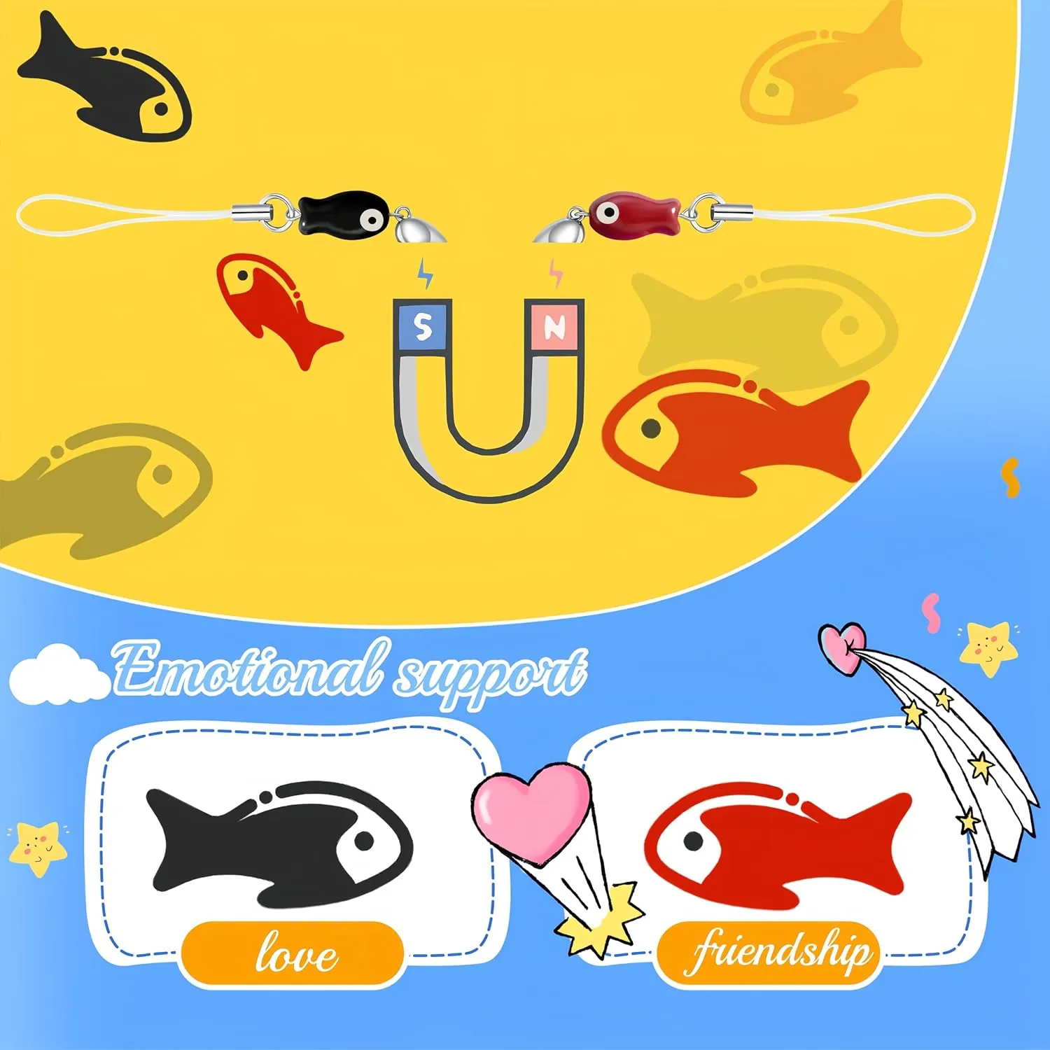 2PCS Perfect Valentine's Gift: 2PCS Matching Ceramic Fish Keychains for Couples  Cute Phone Charms & Thoughtful Present for Him