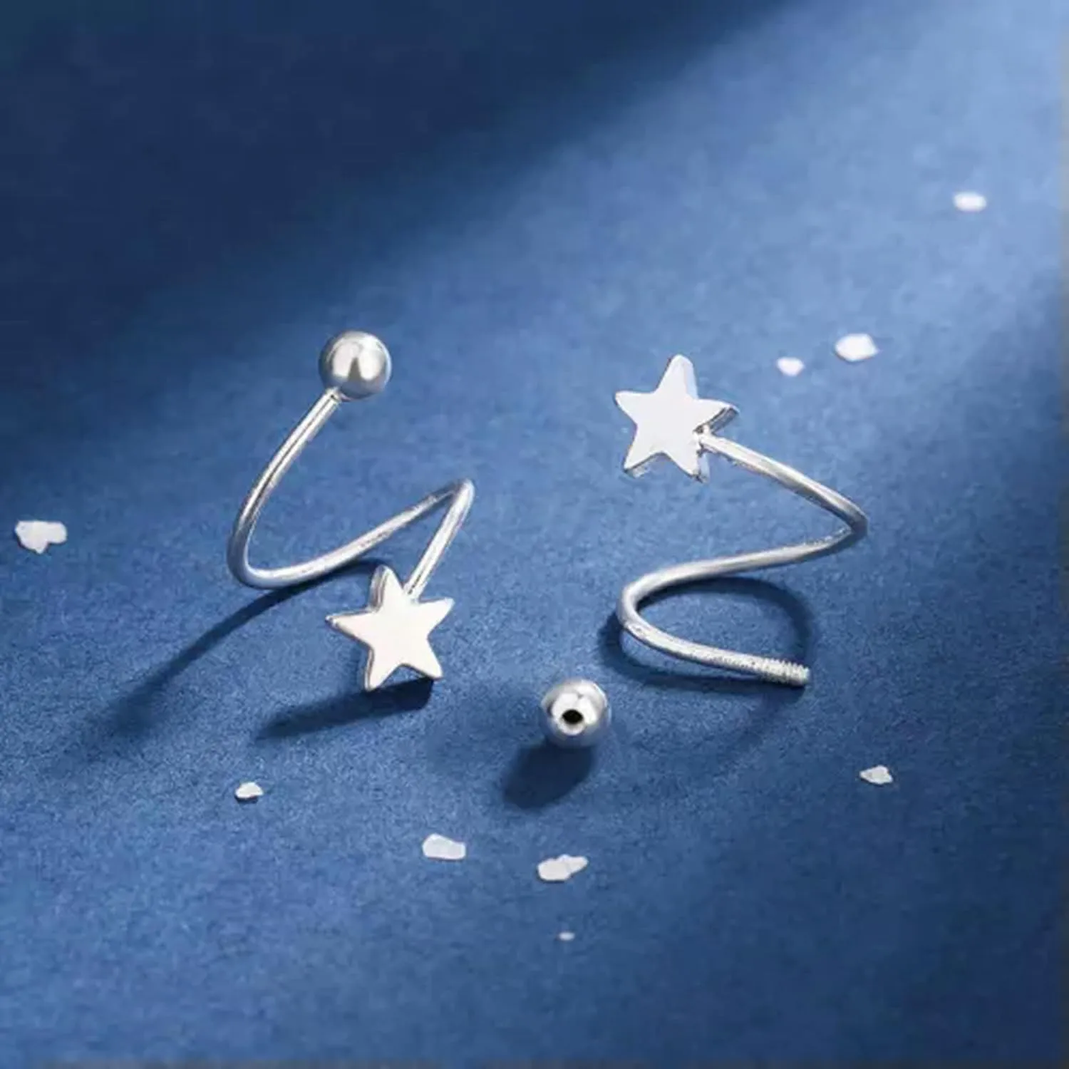 2pcs Stainless Steel Spiral Twisted Lip Ring Tongue Piercing Heart Star Ear Stud-A3