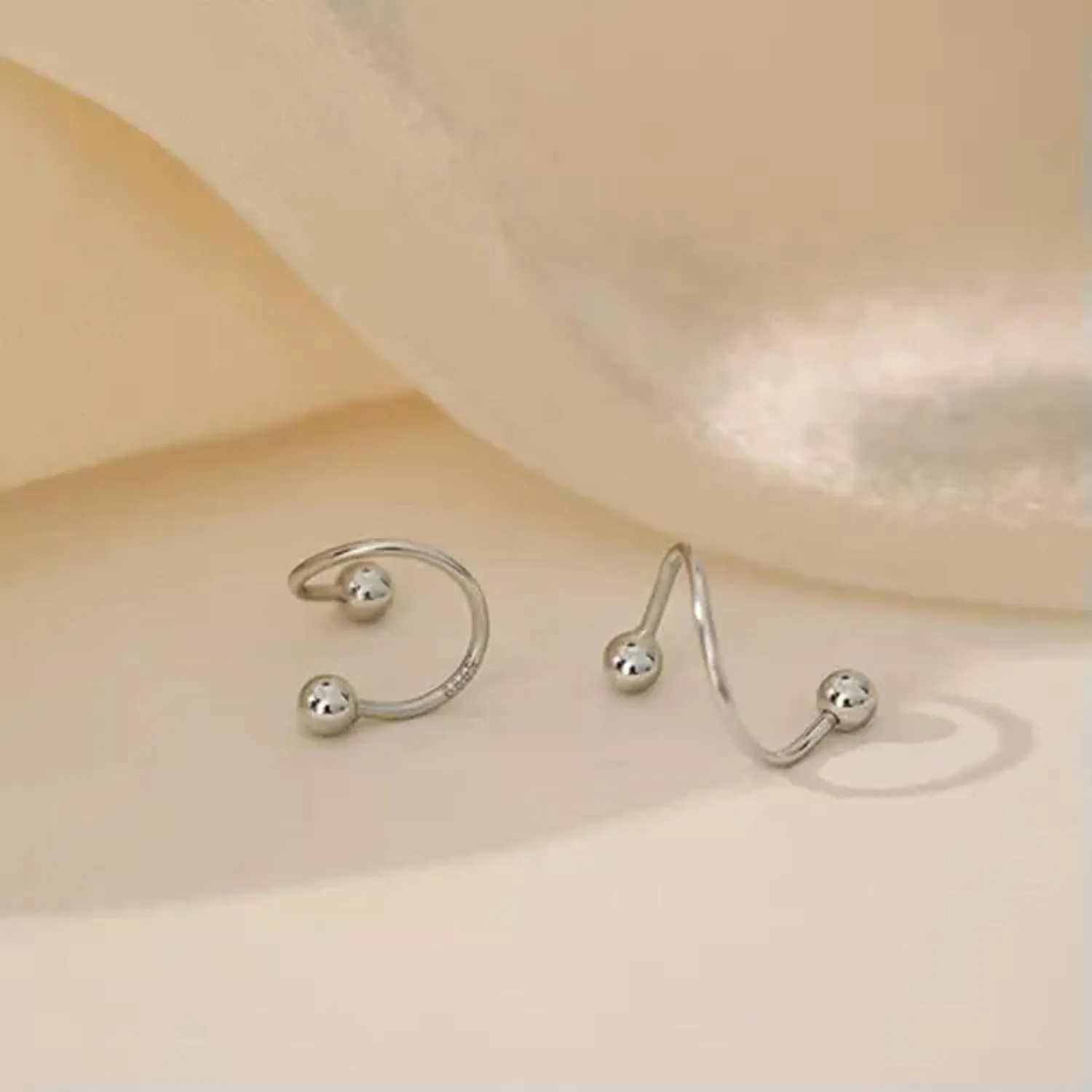 2pcs Stainless Steel Spiral Twisted Lip Ring Tongue Piercing Heart Star Ear Stud-A3