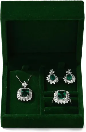 3 in 1 Velvet Jewelry Set Gift Box Earring Gift Box Ring Necklace Boxes Small Jewelry Storage Boxes for Travel Birthday Mother's Day Valentine's Day Gifts (Dark Green)