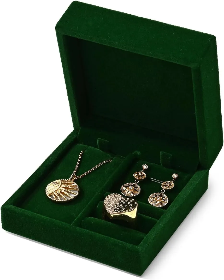 3 in 1 Velvet Jewelry Set Gift Box Earring Gift Box Ring Necklace Boxes Small Jewelry Storage Boxes for Travel Birthday Mother's Day Valentine's Day Gifts (Dark Green)