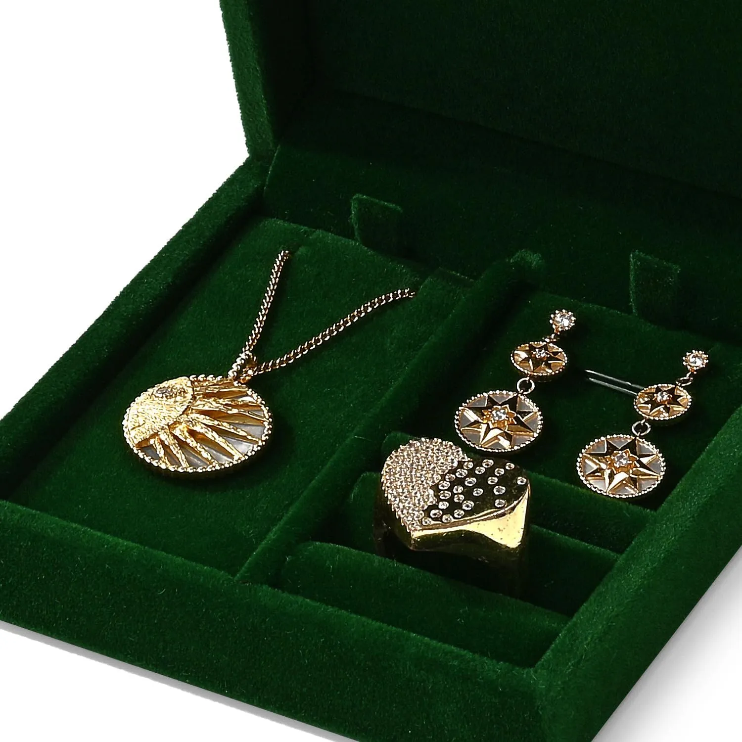 3 in 1 Velvet Jewelry Set Gift Box Earring Gift Box Ring Necklace Boxes Small Jewelry Storage Boxes for Travel Birthday Mother's Day Valentine's Day Gifts (Dark Green)