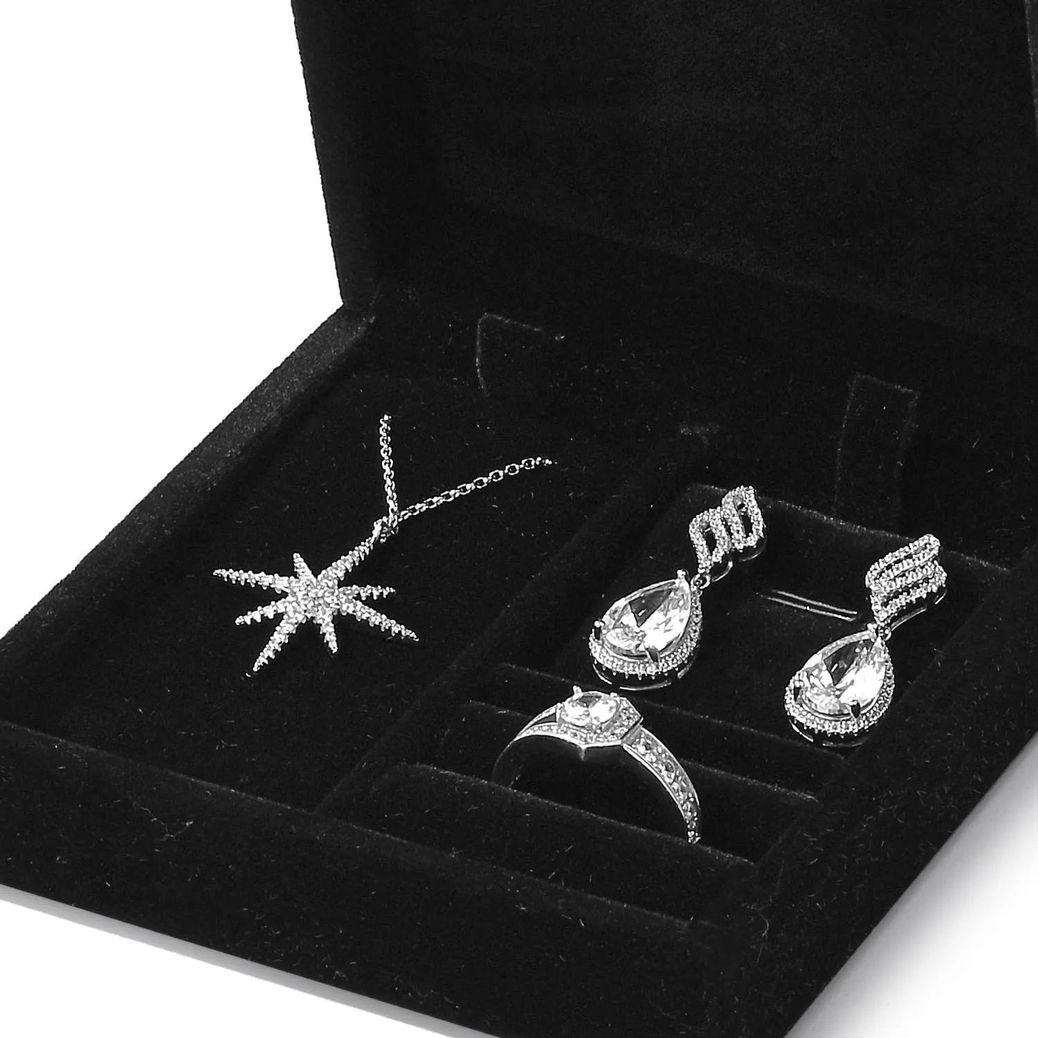 3 in 1 Velvet Jewelry Set Gift Box Earring Gift Box Ring Necklace Boxes Small Jewelry Storage Boxes for Travel Birthday Mother's Day Valentine's Day Gifts(Black)