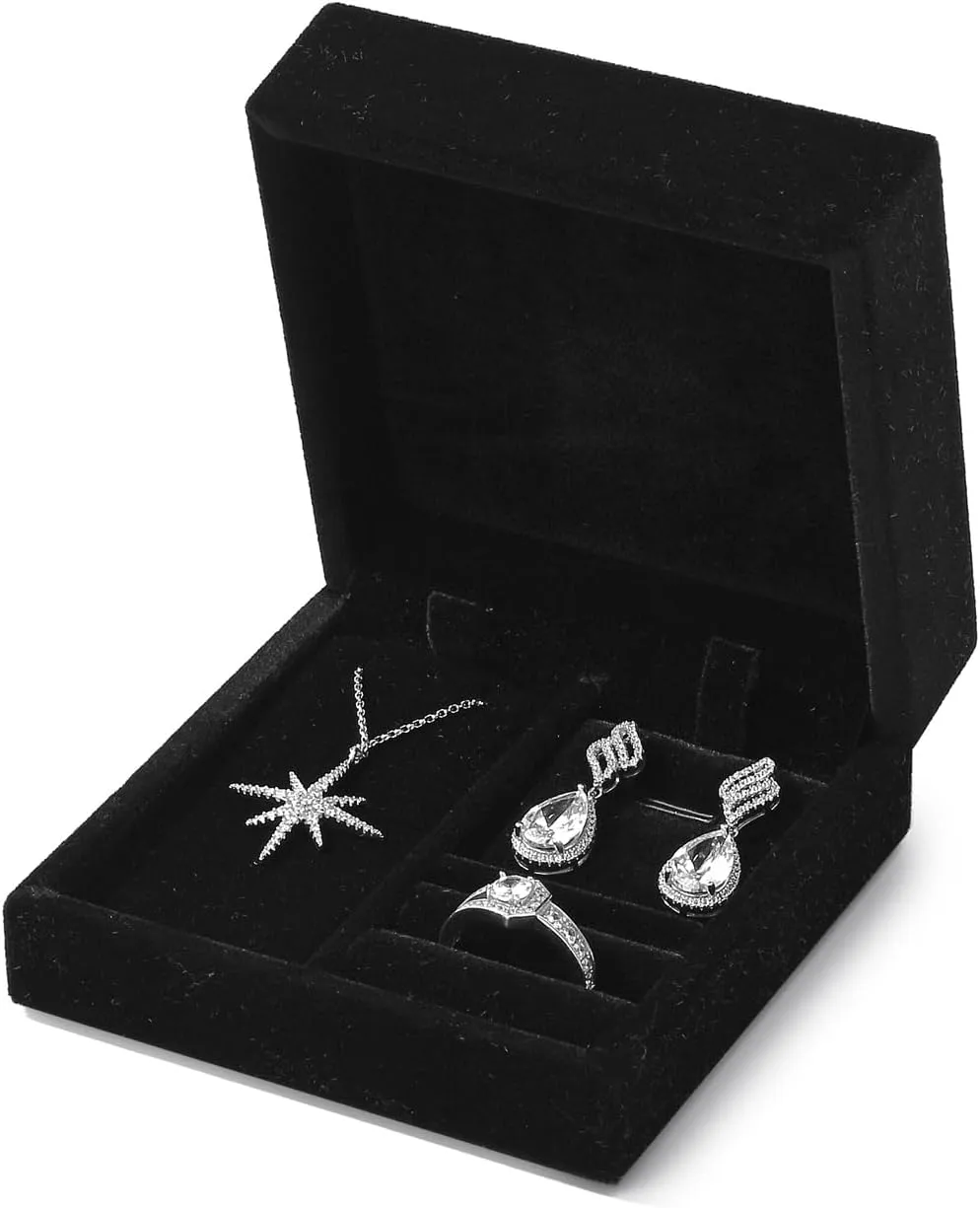 3 in 1 Velvet Jewelry Set Gift Box Earring Gift Box Ring Necklace Boxes Small Jewelry Storage Boxes for Travel Birthday Mother's Day Valentine's Day Gifts(Black)