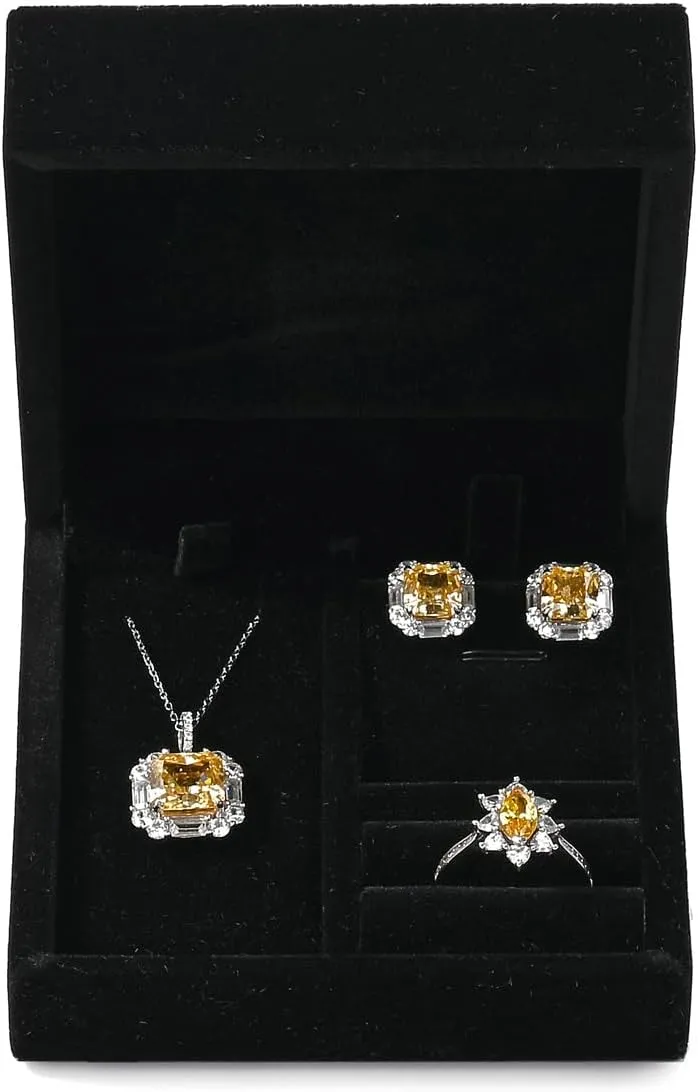 3 in 1 Velvet Jewelry Set Gift Box Earring Gift Box Ring Necklace Boxes Small Jewelry Storage Boxes for Travel Birthday Mother's Day Valentine's Day Gifts(Black)