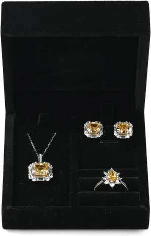3 in 1 Velvet Jewelry Set Gift Box Earring Gift Box Ring Necklace Boxes Small Jewelry Storage Boxes for Travel Birthday Mother's Day Valentine's Day Gifts(Black)