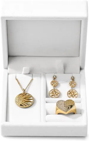 3-in-1 Velvet Jewelry Set Gift Box: Earring, Ring, Necklace Boxes - Small Jewelry Storage for Travel, Birthday, Mother's Day, Valentine's Day Gifts (White)