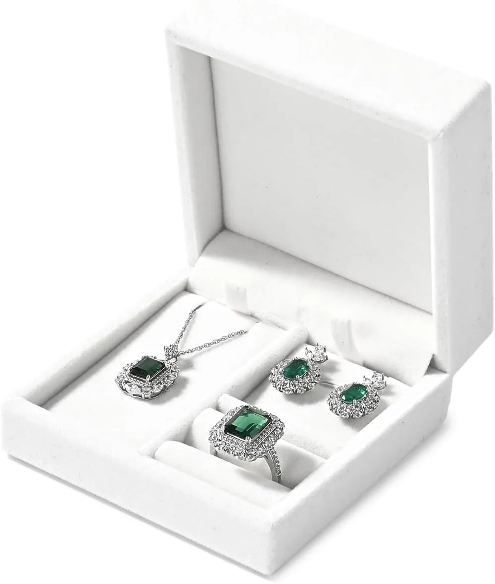 3-in-1 Velvet Jewelry Set Gift Box: Earring, Ring, Necklace Boxes - Small Jewelry Storage for Travel, Birthday, Mother's Day, Valentine's Day Gifts (White)