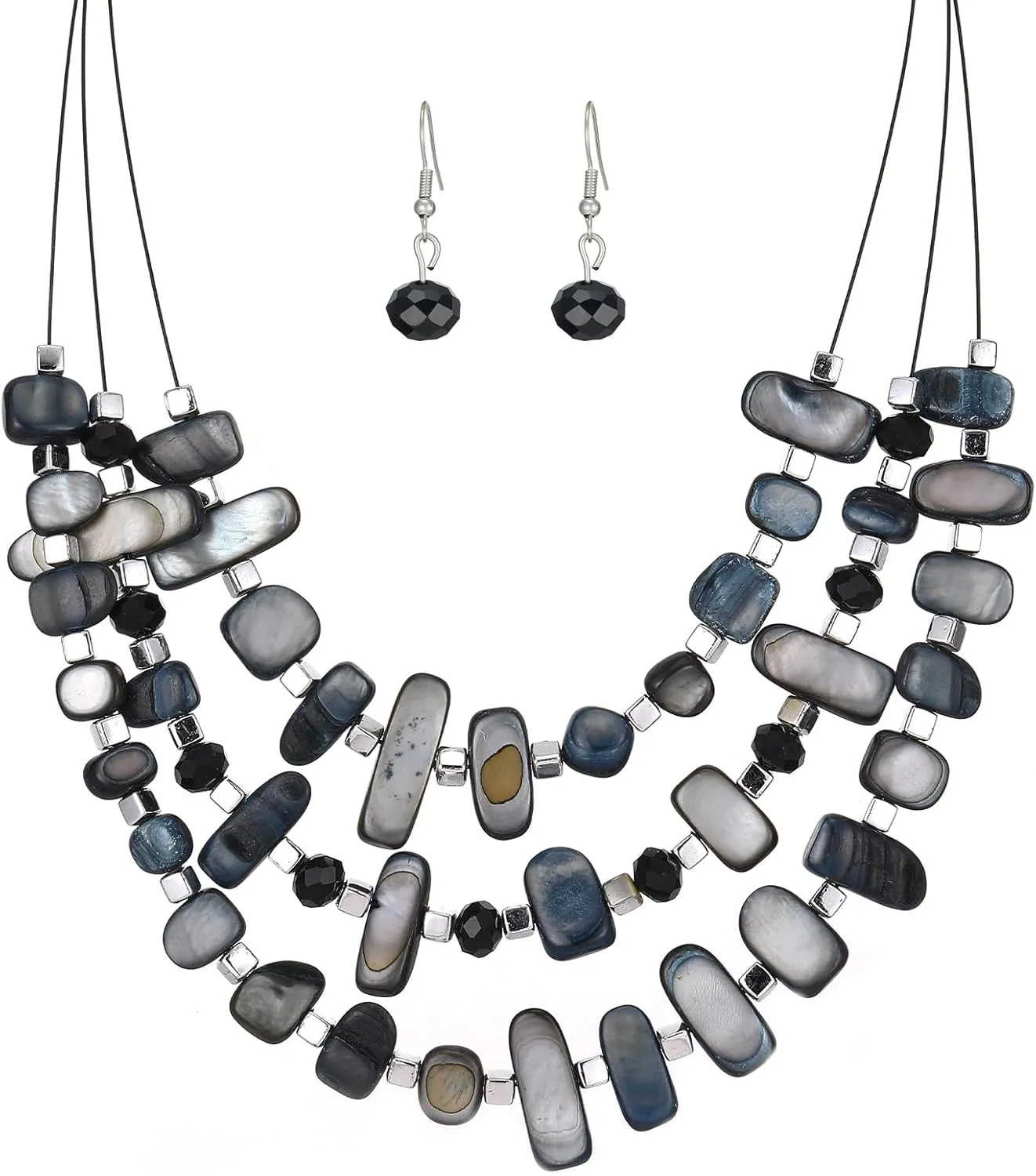3 Layered Chunky Statement Necklace for Women Beaded Strand Necklaces with Earring Fashion Costumes Collar Necklace Jewelry Sets Gifts for Women