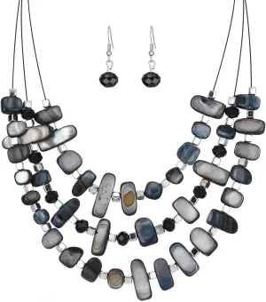 3 Layered Chunky Statement Necklace for Women Beaded Strand Necklaces with Earring Fashion Costumes Collar Necklace Jewelry Sets Gifts for Women