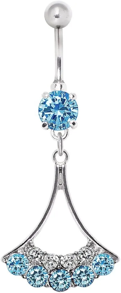 316L Navel Ring with Elegant Gemmed Chandelier Style Dangle