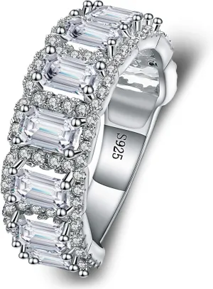 3.99CT 925 Sterling Silver Cubic Zirconia Bridal Rings Sets Rectangle Cut CZ Engagement Rings Wedding Band for Women Size 5-10