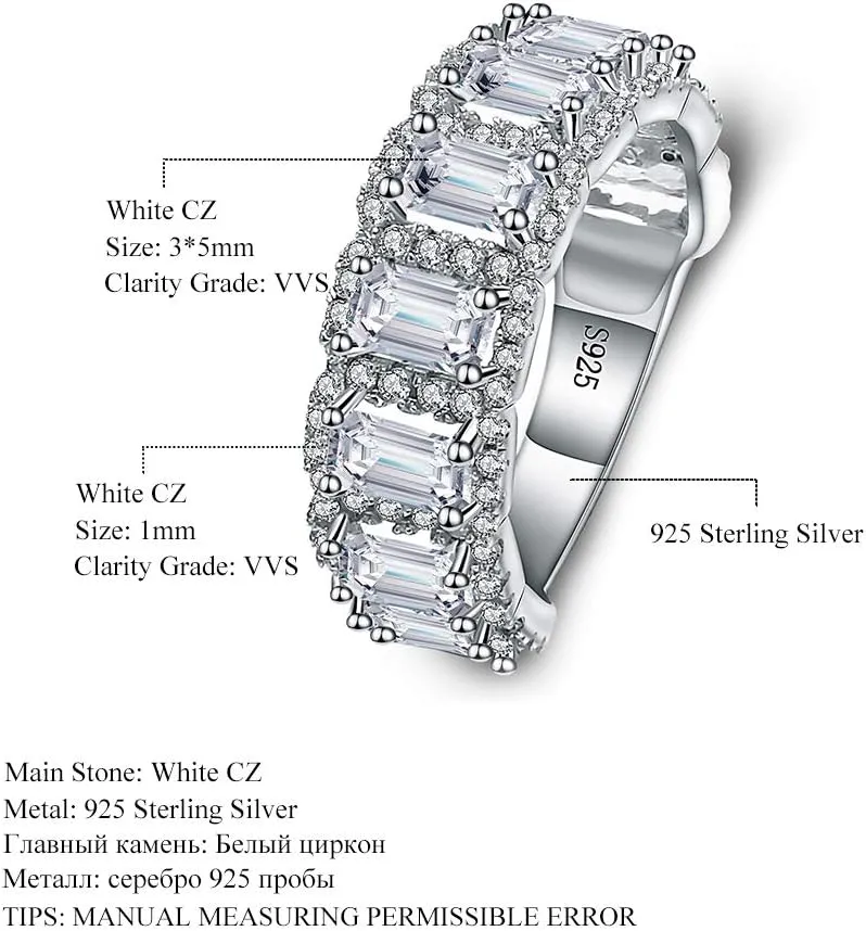 3.99CT 925 Sterling Silver Cubic Zirconia Bridal Rings Sets Rectangle Cut CZ Engagement Rings Wedding Band for Women Size 5-10