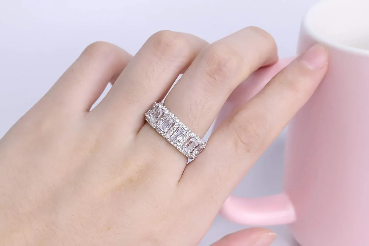 3.99CT 925 Sterling Silver Cubic Zirconia Bridal Rings Sets Rectangle Cut CZ Engagement Rings Wedding Band for Women Size 5-10