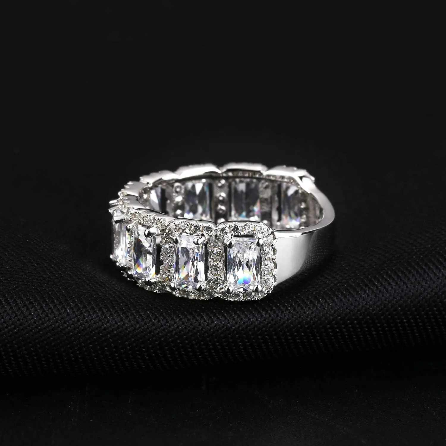 3.99CT 925 Sterling Silver Cubic Zirconia Bridal Rings Sets Rectangle Cut CZ Engagement Rings Wedding Band for Women Size 5-10
