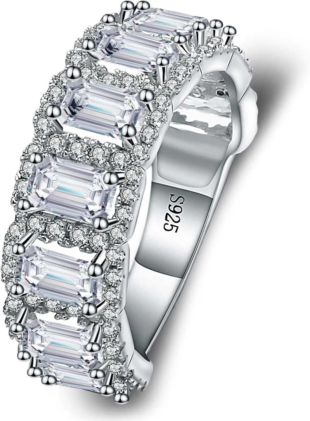 3.99CT 925 Sterling Silver Cubic Zirconia Bridal Rings Sets Rectangle Cut CZ Engagement Rings Wedding Band for Women Size 5-10