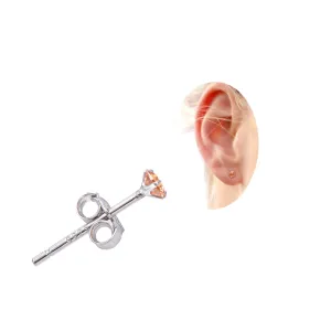 3MM Cubic Zirconia Sterling Silver Stud Earrings for Women, Champagne Yellow