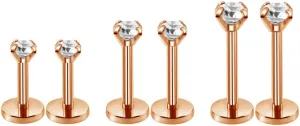 3Pairs 18g Round CZ Labret Cartilage Tragus Monroe Lip Nose Helix Studs Earrings for Women Men Stainless Steel Cubic Zirconia Huggie Tiny Small Mini Stud Fashion Piercing Jewelry Gifts