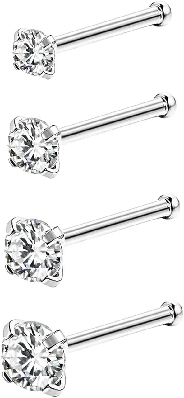 4-6pcs 20g Nose Rings Studs Surgical Steel Nose Rings CZ L Shaped Corkscrew Nose Ring Studs for Women Men Small Cute Silver Rose Gold Black Nose Rings Stud 1.5mm 2mm 2.5mm 3mm Nostril Piercing jewelry