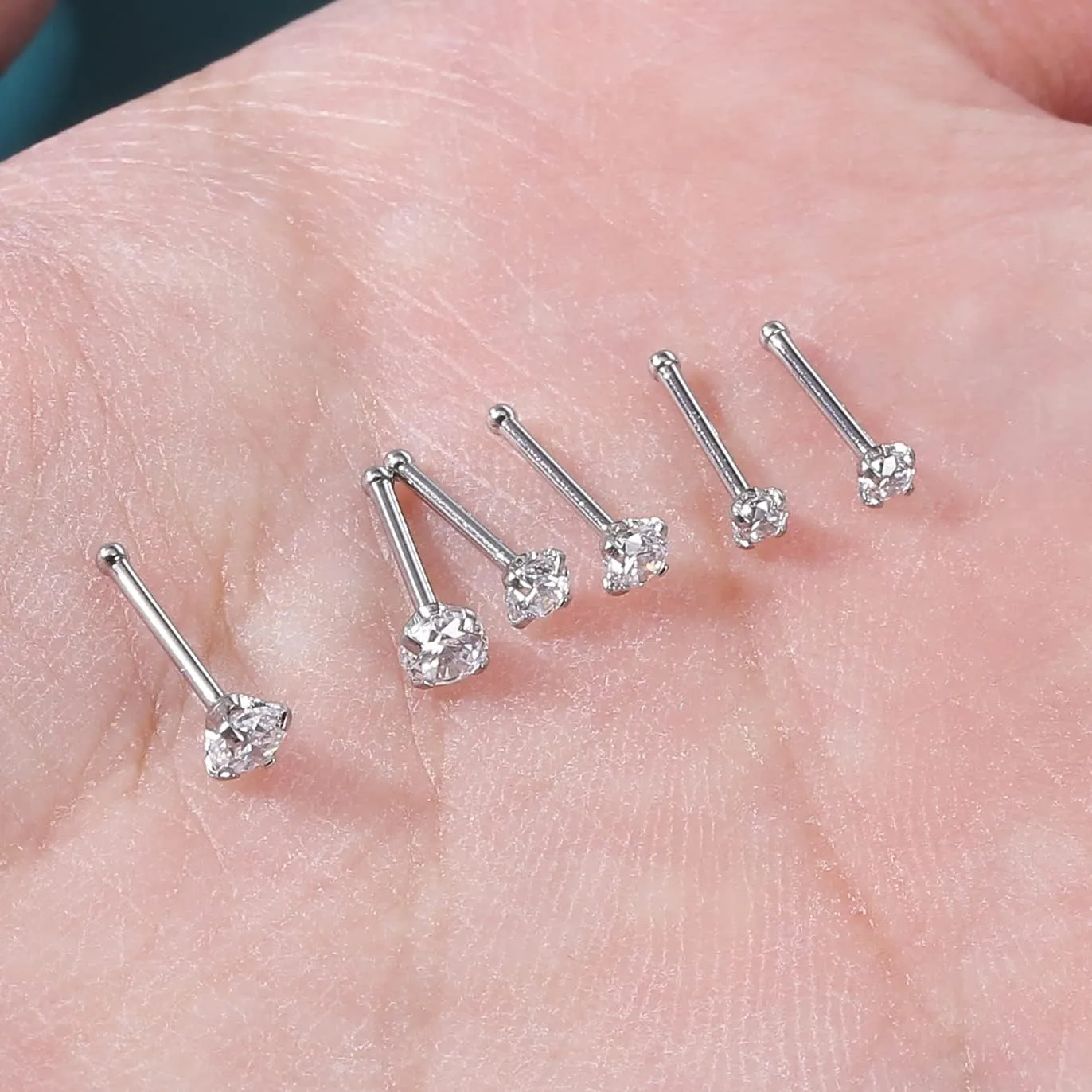 4-6pcs 20g Nose Rings Studs Surgical Steel Nose Rings CZ L Shaped Corkscrew Nose Ring Studs for Women Men Small Cute Silver Rose Gold Black Nose Rings Stud 1.5mm 2mm 2.5mm 3mm Nostril Piercing jewelry