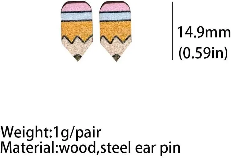 4 Pairs Teacher Earrings for Women Wooden Book Rainbow Pencil Apple Stud Earrings Back to School Jewelry Teacher Appreciation Gifts