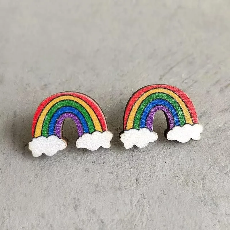 4 Pairs Teacher Earrings for Women Wooden Book Rainbow Pencil Apple Stud Earrings Back to School Jewelry Teacher Appreciation Gifts