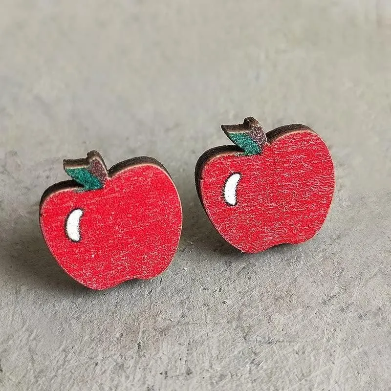 4 Pairs Teacher Earrings for Women Wooden Book Rainbow Pencil Apple Stud Earrings Back to School Jewelry Teacher Appreciation Gifts