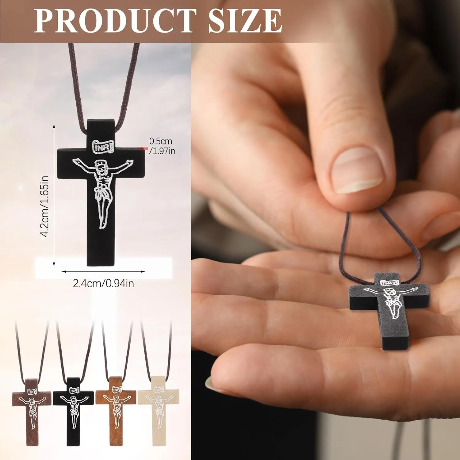 48 Pcs Mini Wood Cross Necklace Bulk Small Wood Cross Pendant Necklace for Men DIY Art Crafts Christian Faith Religious for Car Rearview Mirror Pendant Decoration