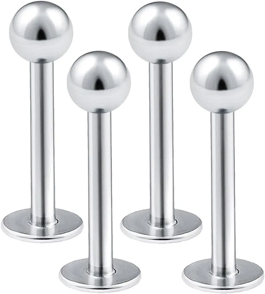 4pcs 14g Labret Studs Lip Ring Snake Spider Bite Forward Helix Monroe Dahlia Inner Conch Surgical Steel 4mm Ball Pick Size