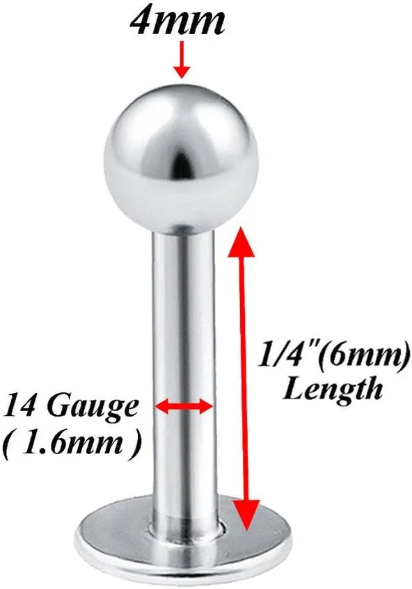 4pcs 14g Labret Studs Lip Ring Snake Spider Bite Forward Helix Monroe Dahlia Inner Conch Surgical Steel 4mm Ball Pick Size