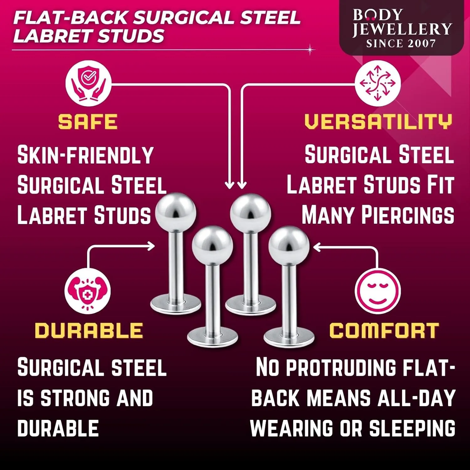 4pcs 14g Labret Studs Lip Ring Snake Spider Bite Forward Helix Monroe Dahlia Inner Conch Surgical Steel 4mm Ball Pick Size