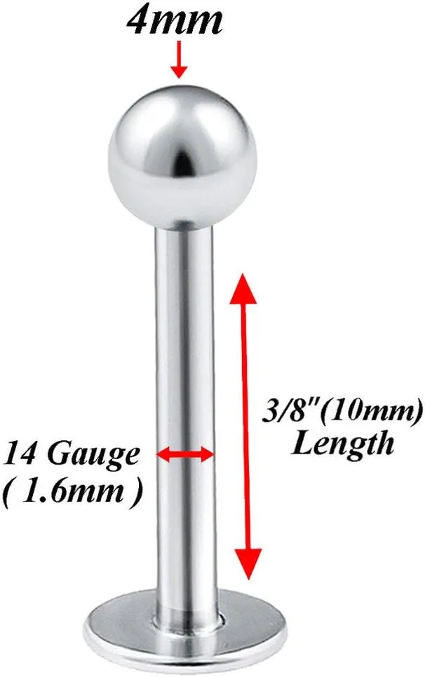 4pcs 14g Labret Studs Lip Ring Snake Spider Bite Forward Helix Monroe Dahlia Inner Conch Surgical Steel 4mm Ball Pick Size