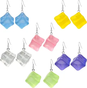 6 Pairs Dangle Irregular Geometric Transparent Fun Ice Earrings Acrylic Irregular Simple Funny Hot Summer Jewelry for Women