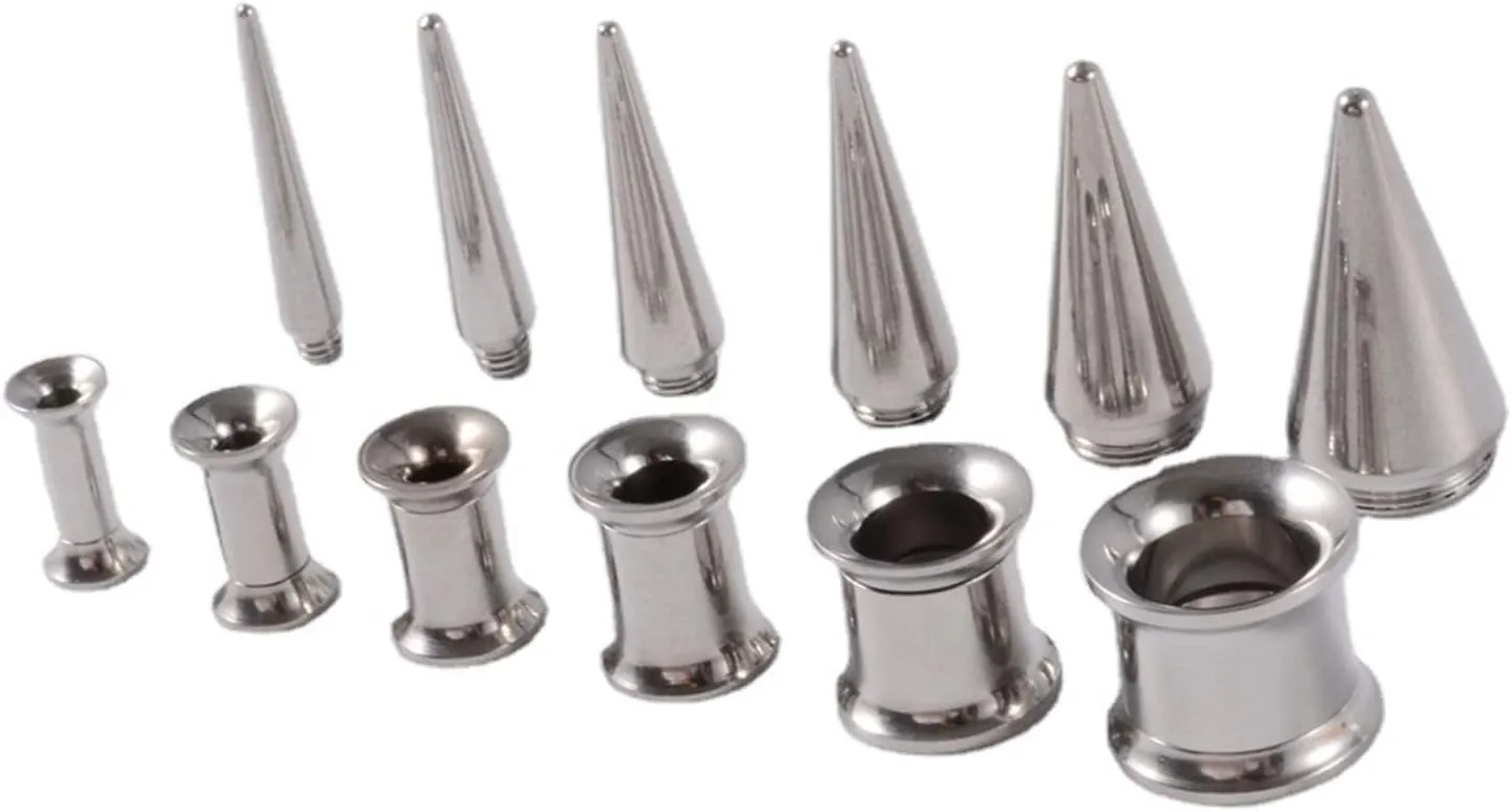 6 Pieces Stainless Steel Ear Gauge Stretching Kit Plug Taper Insertion Pin for Ear Tongue Stretcher Piercing Stretching Tool