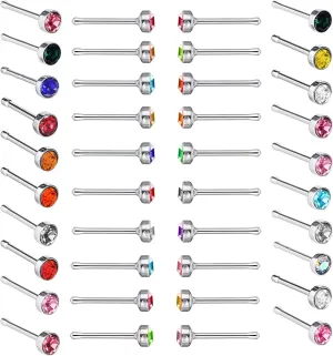 60 Pcs Cute Nose Rings Studs Stainless Steel Real Nose Piercing Jewelry with Elegant Gift Box Small Tiny Body Pin Bone Screws Studs for Women Men Colorful Stylish Accessories