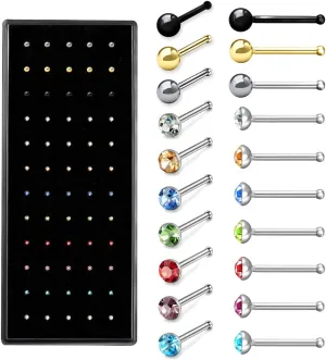 60pcs Small Nose Studs Stainless Steel CZ Nose Piercing Jewelry Tiny Bone Studs for Women Men Hypoallergenic 22G