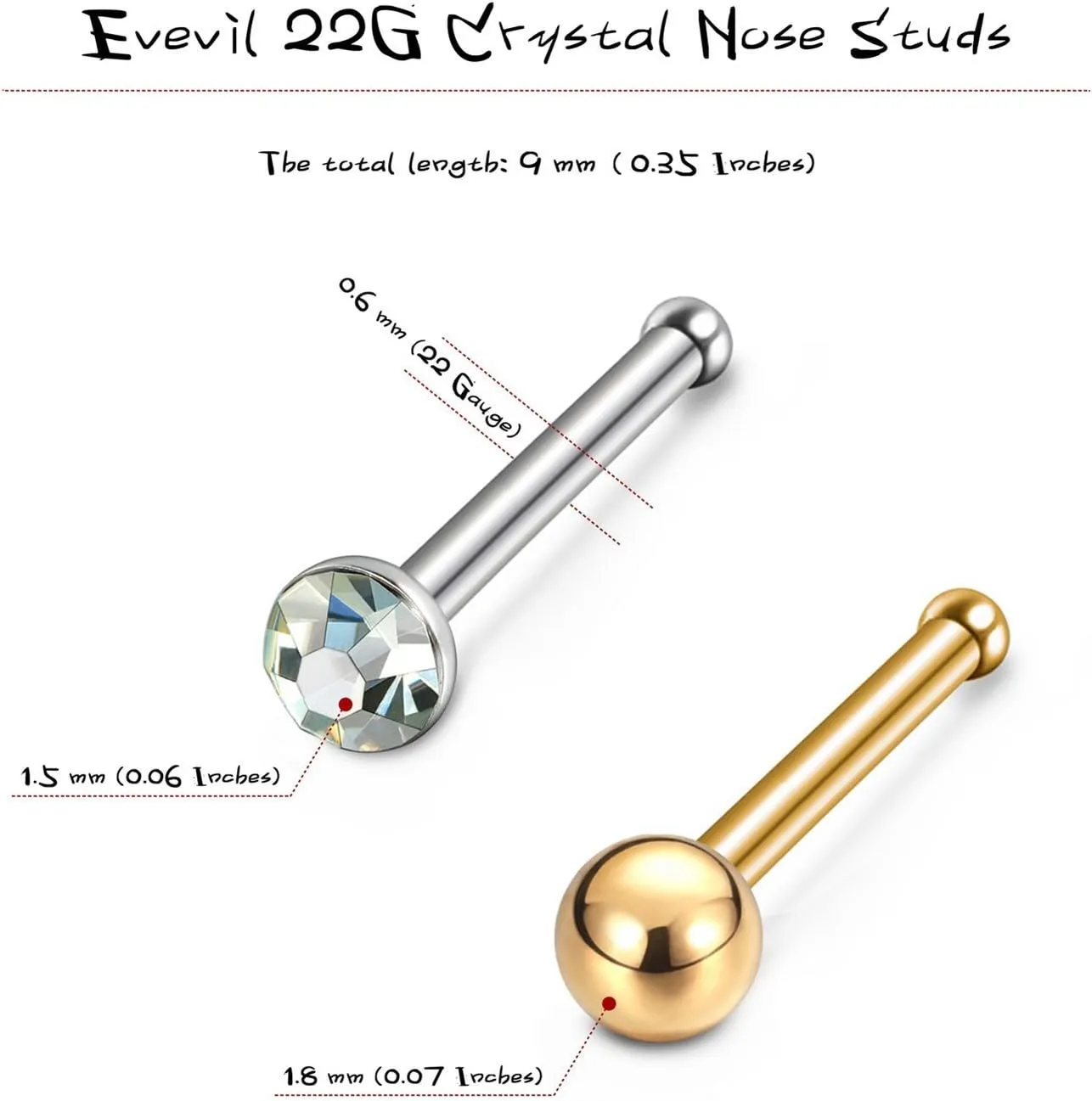 60pcs Small Nose Studs Stainless Steel CZ Nose Piercing Jewelry Tiny Bone Studs for Women Men Hypoallergenic 22G